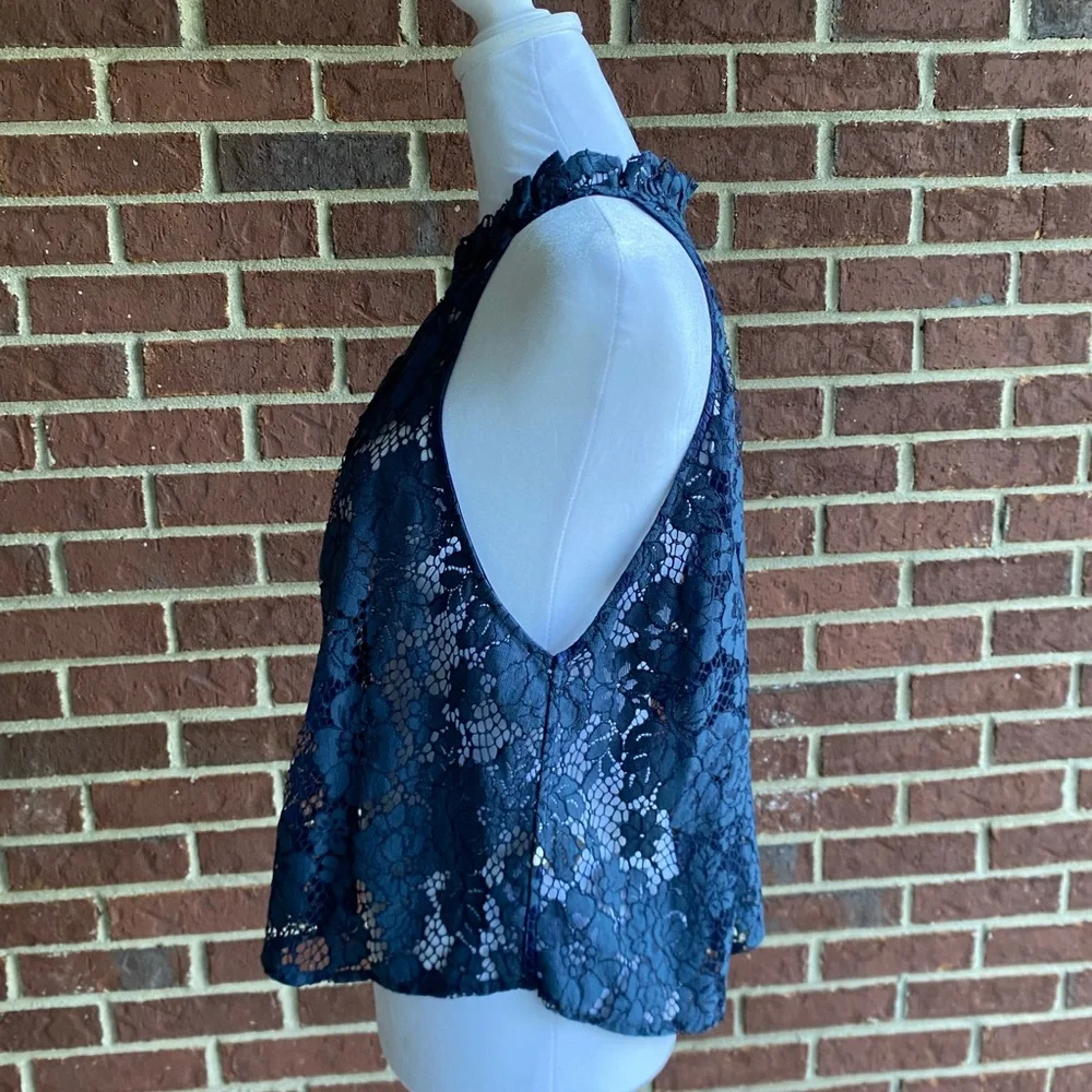 Free People Floral Navy Lace Halter Tank Top - Picture 3 of 5